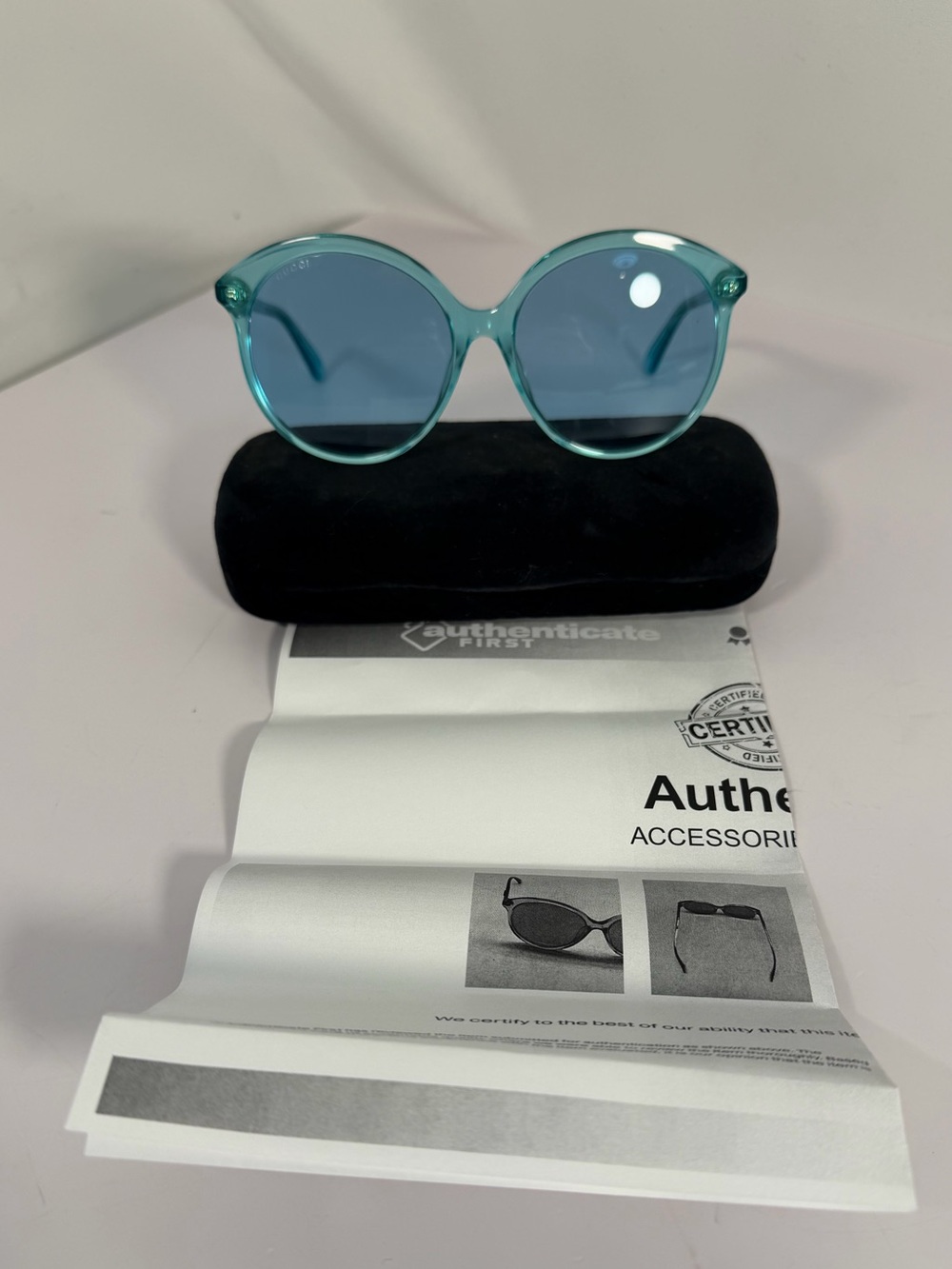 5034: Gucci GG0637SA Oversized Round Sunglasses Aqua Authentic with Case & COA
